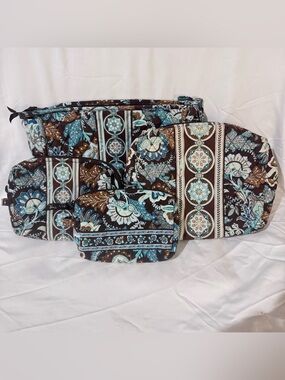 Vintage Vera Bradley Java Blue 4 Bag Travel & Makeup Bag Set Y2K Quilted NWOT